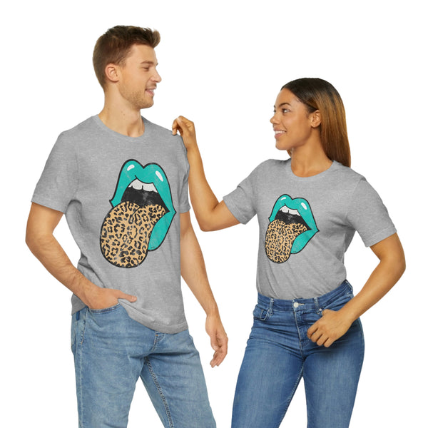 Aqua Lips Leopard Tongue Out Distressed Tee