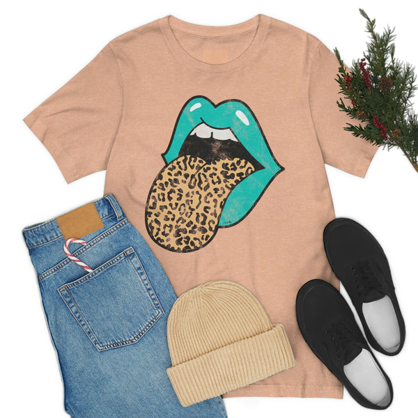 Aqua Lips Leopard Tongue Out Distressed Tee