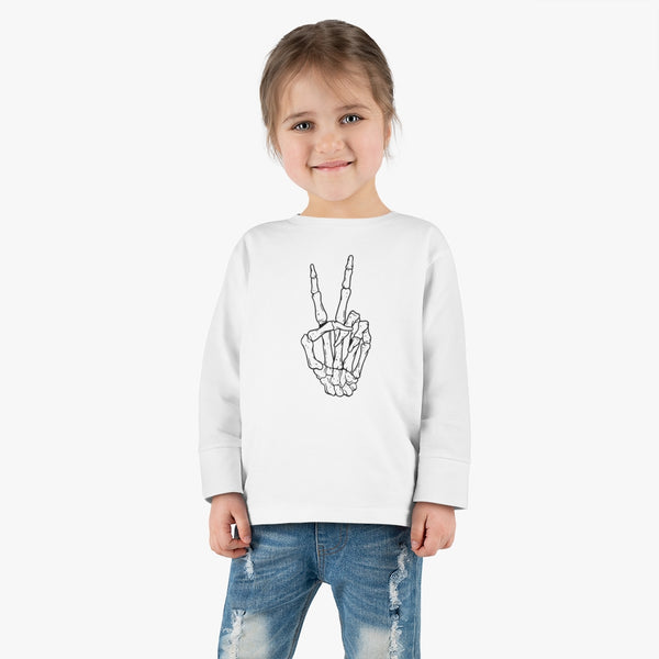 Peace Sign Skeleton Hand Toddler Long Sleeve Tee
