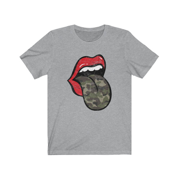 Red Lips Camo Tongue Out Distressed Unisex Tee