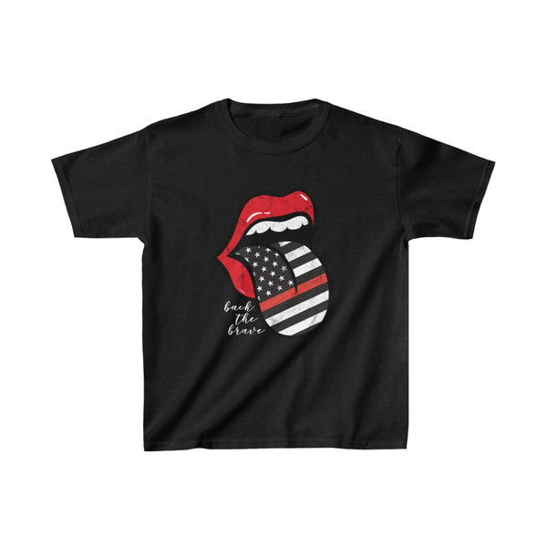 Youth - Firefighter Flag Tongue Back the Brave Kids Tee