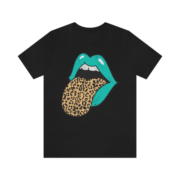 Aqua Lips Leopard Tongue Out Distressed Tee