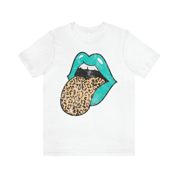 Aqua Lips Leopard Tongue Out Distressed Tee