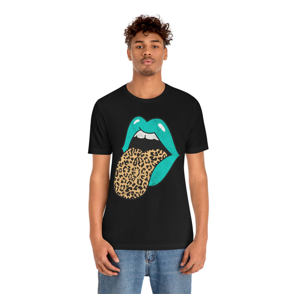 Aqua Lips Leopard Tongue Out Distressed Tee