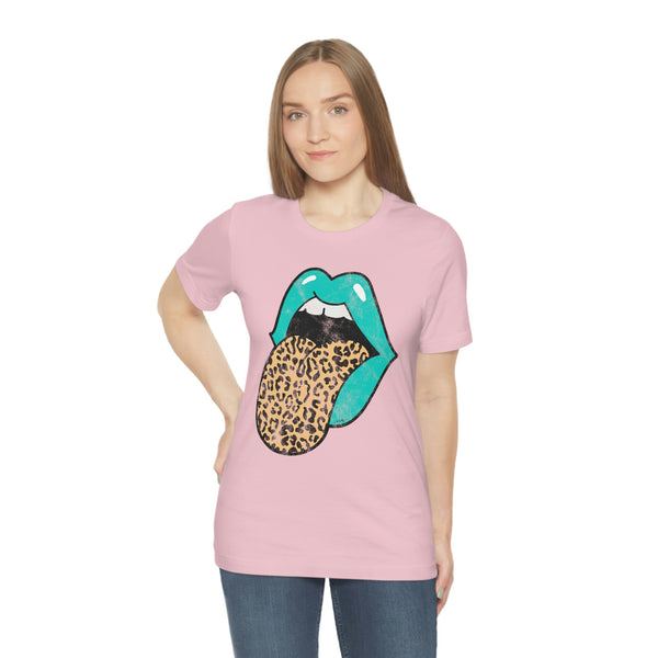 Aqua Lips Leopard Tongue Out Distressed Tee