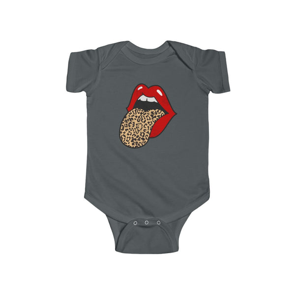 Baby - Red Lips Leopard Tongue Out Distressed Onesie Infant Rip Snap Tee