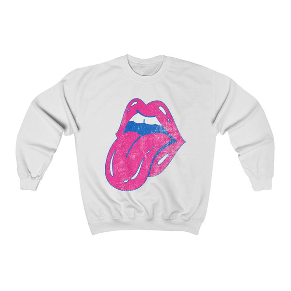 Hot Pink Lips Tongue Out Distressed Unisex Sweatshirt