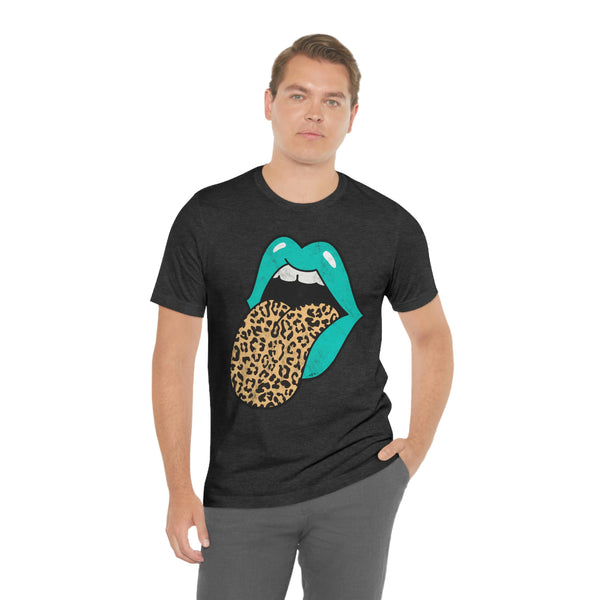 Aqua Lips Leopard Tongue Out Distressed Tee