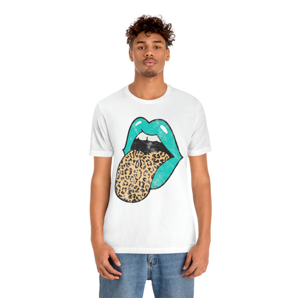 Aqua Lips Leopard Tongue Out Distressed Tee