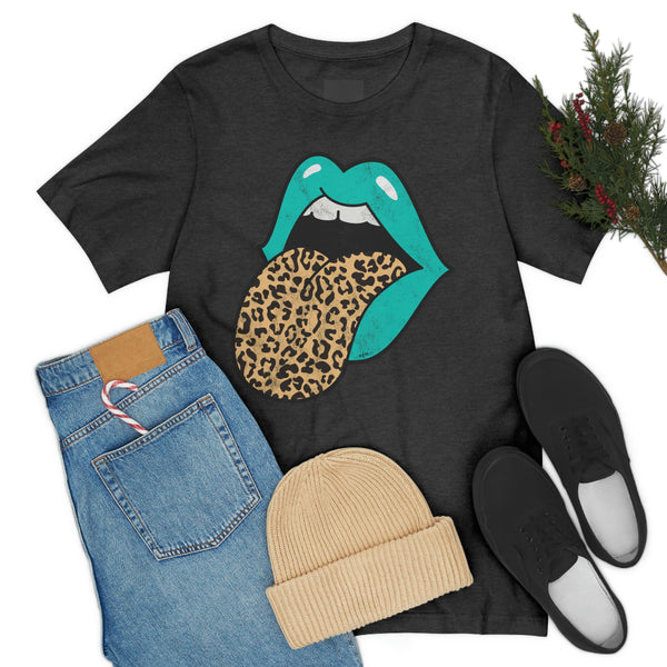 Aqua Lips Leopard Tongue Out Distressed Tee