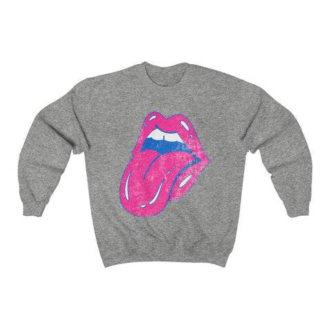 Hot Pink Lips Tongue Out Distressed Unisex Sweatshirt
