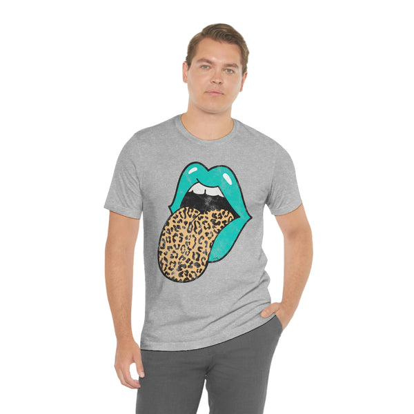 Aqua Lips Leopard Tongue Out Distressed Tee