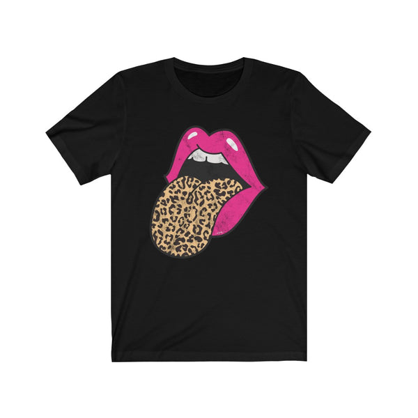 Pink Lips Leopard Tongue Out Distressed Unisex Tee
