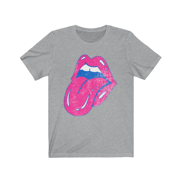 Hot Pink Lips Tongue Out Distressed Unisex Tee
