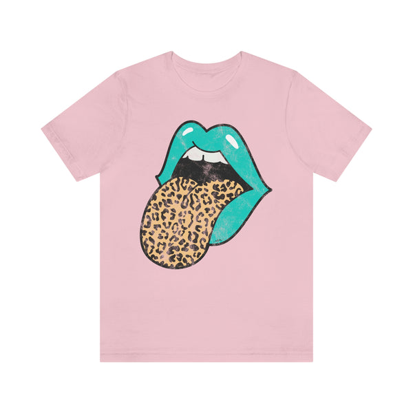 Aqua Lips Leopard Tongue Out Distressed Tee