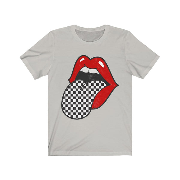 Red Lips Checkered Tongue Out Distressed Unisex Tee