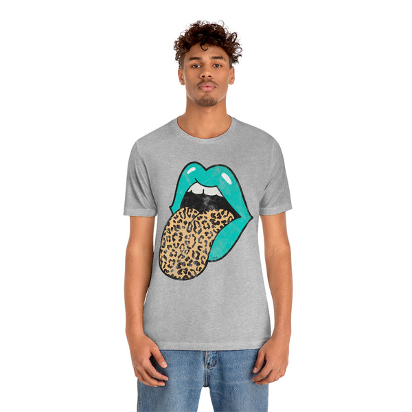 Aqua Lips Leopard Tongue Out Distressed Tee