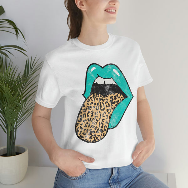 Aqua Lips Leopard Tongue Out Distressed Tee