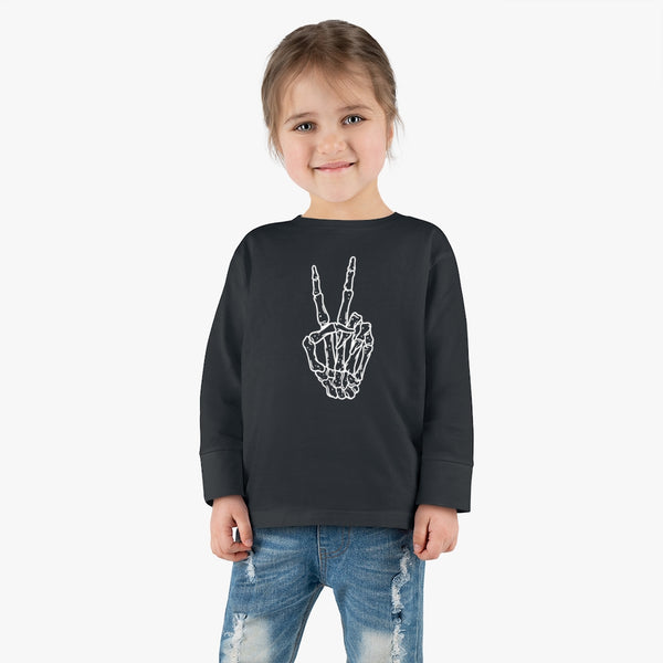 Peace Sign Skeleton Hand Toddler Long Sleeve Tee