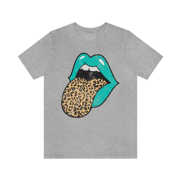 Aqua Lips Leopard Tongue Out Distressed Tee