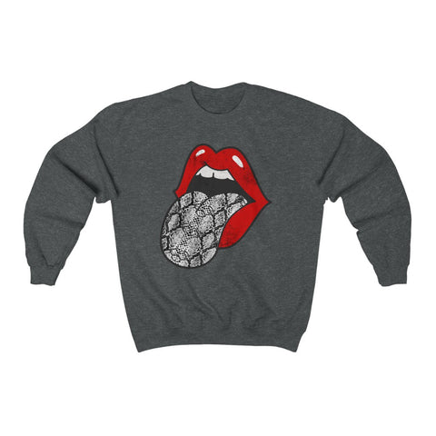 Red Lips Snakeskin Tongue Out Distressed Unisex Sweatshirt