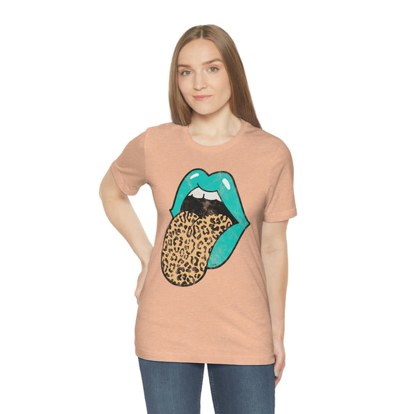 Aqua Lips Leopard Tongue Out Distressed Tee