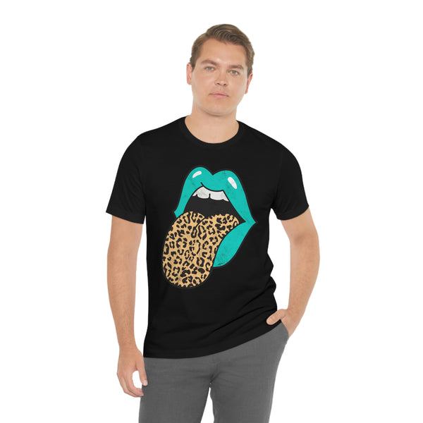 Aqua Lips Leopard Tongue Out Distressed Tee