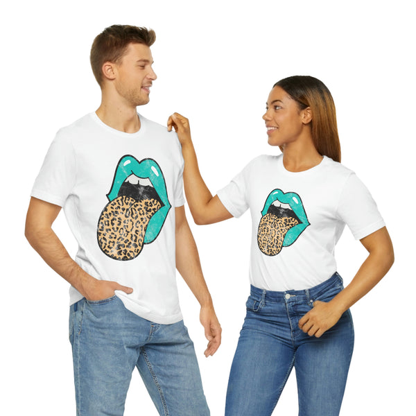 Aqua Lips Leopard Tongue Out Distressed Tee