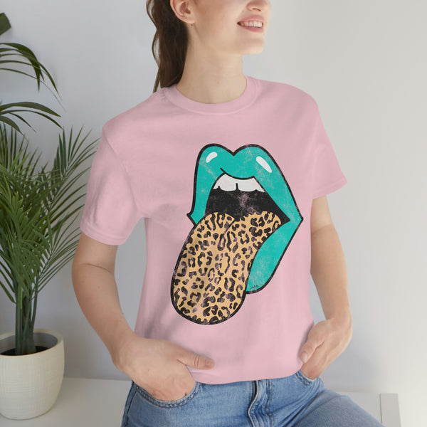 Aqua Lips Leopard Tongue Out Distressed Tee