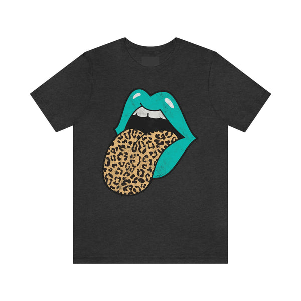 Aqua Lips Leopard Tongue Out Distressed Tee