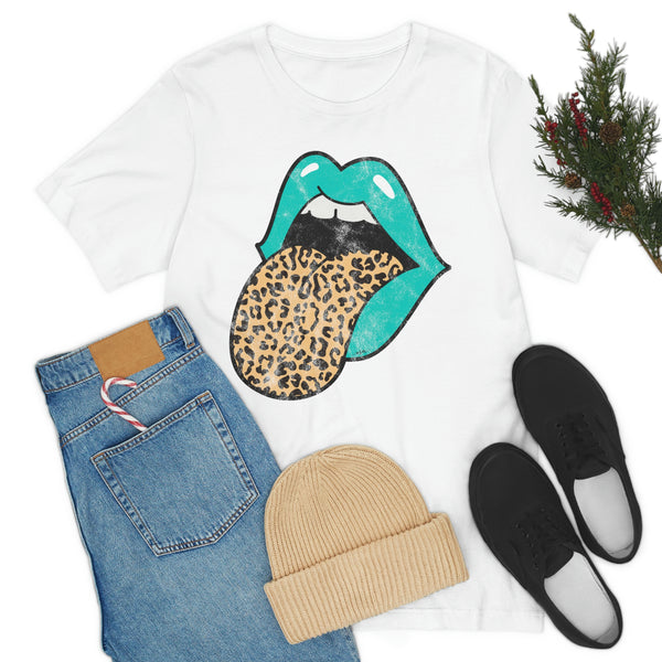 Aqua Lips Leopard Tongue Out Distressed Tee