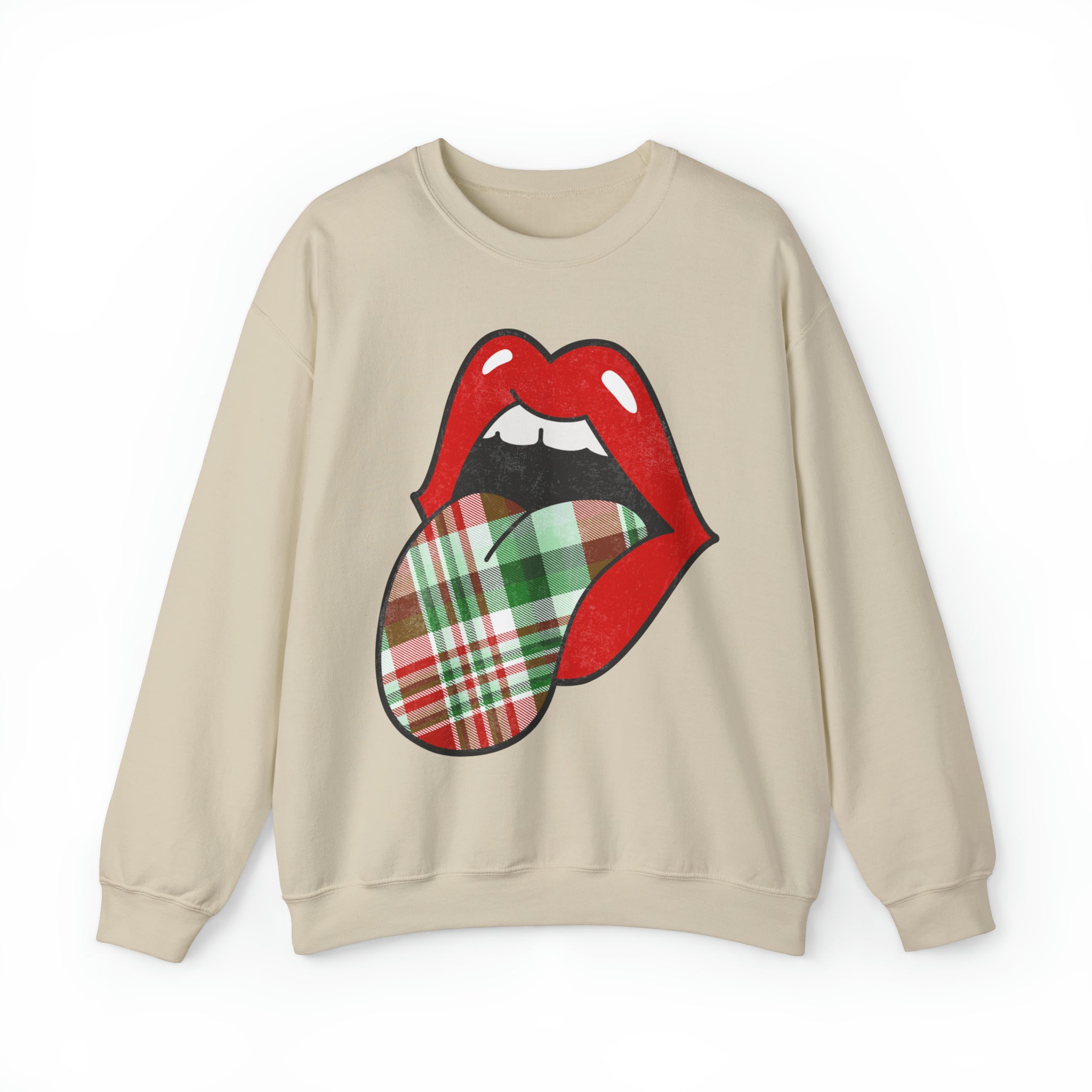 Christmas Plaid Distressed Tongue Out Unisex Sweatshirt