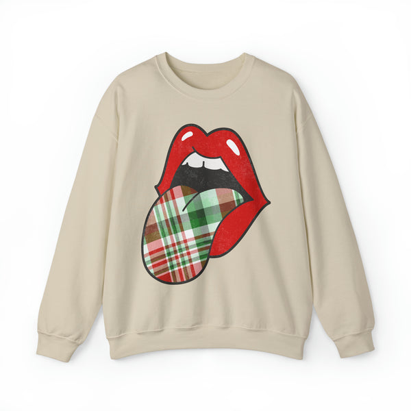 Christmas Plaid Distressed Tongue Out Unisex Sweatshirt