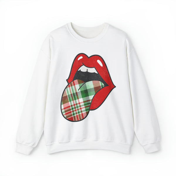 Christmas Plaid Distressed Tongue Out Unisex Sweatshirt