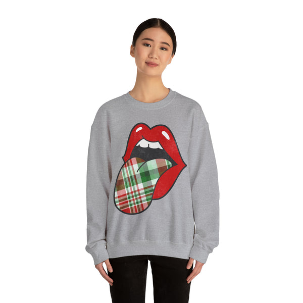 Christmas Plaid Distressed Tongue Out Unisex Sweatshirt