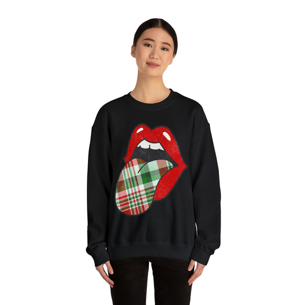 Christmas Plaid Distressed Tongue Out Unisex Sweatshirt