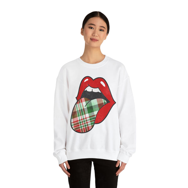 Christmas Plaid Distressed Tongue Out Unisex Sweatshirt