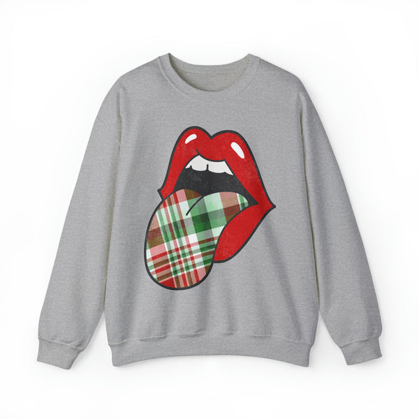 Christmas Plaid Distressed Tongue Out Unisex Sweatshirt