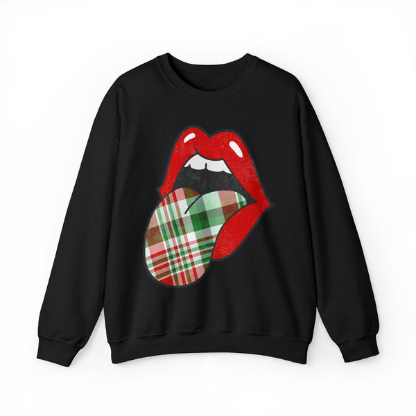 Christmas Plaid Distressed Tongue Out Unisex Sweatshirt