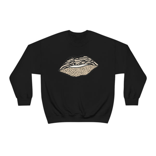 Leopard Zebra Lips Kiss Pout Unisex Crewneck Sweatshirt