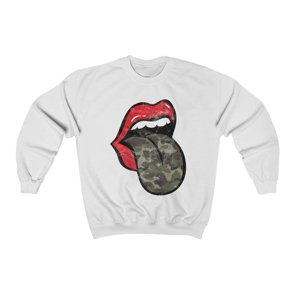 Red Lips Camo Tongue Out Distressed Unisex Sweatshirt