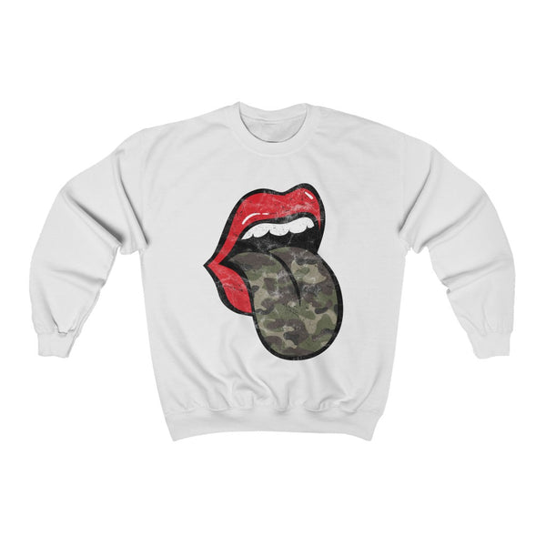 Red Lips Camo Tongue Out Distressed Unisex Sweatshirt