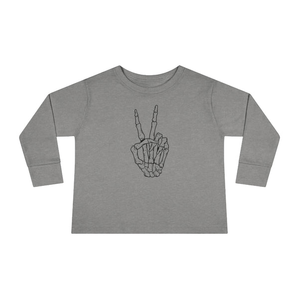 Peace Sign Skeleton Hand Toddler Long Sleeve Tee