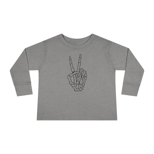 Peace Sign Skeleton Hand Toddler Long Sleeve Tee