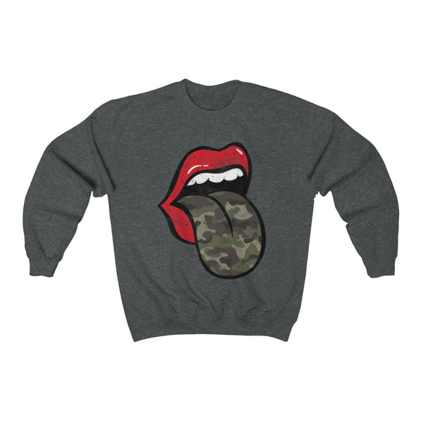 Red Lips Camo Tongue Out Distressed Unisex Sweatshirt