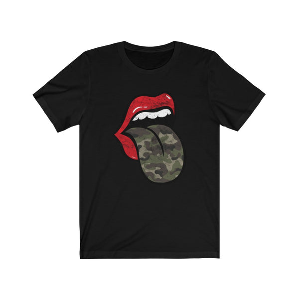 Red Lips Camo Tongue Out Distressed Unisex Tee