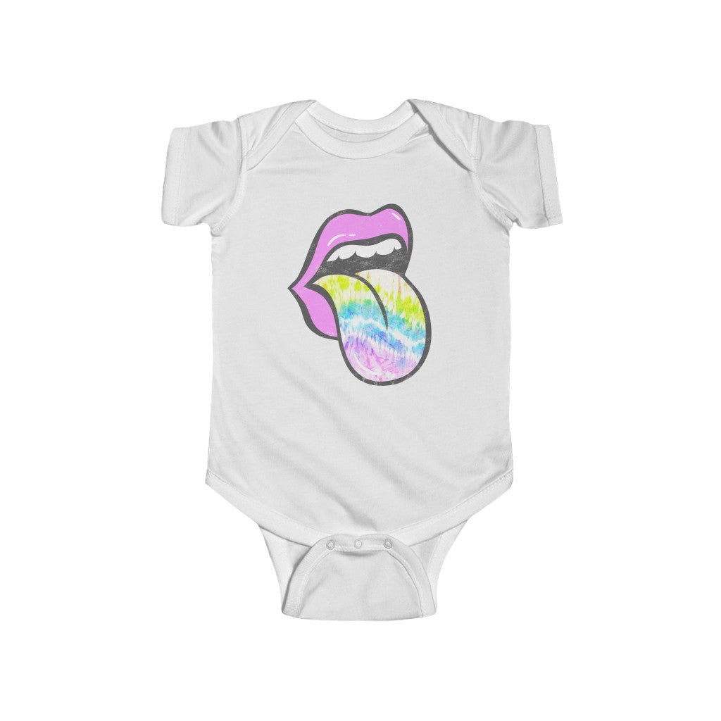 Baby - Lavender Lips Tie Dye Tongue Out Distressed Onesie