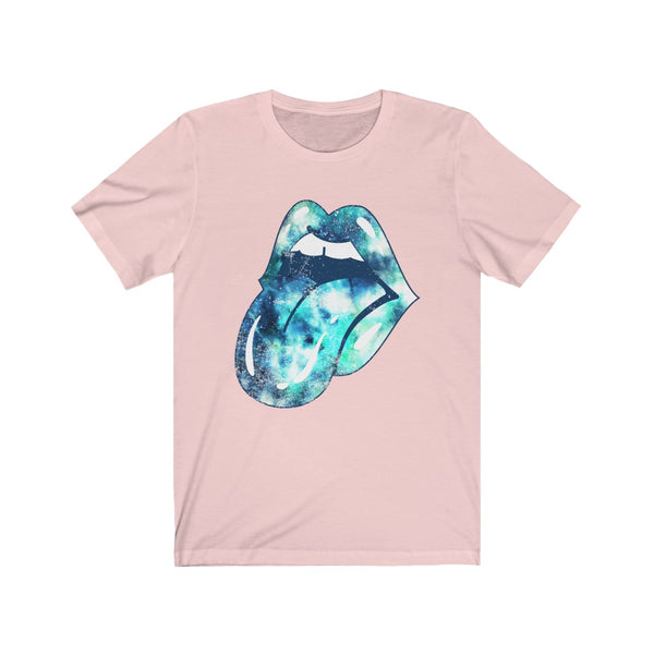 Blue Tie Dye Lips Tongue Out Distressed Unisex Tee