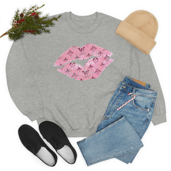 Luxe Pink Kiss Lips Unisex Crewneck Sweatshirt