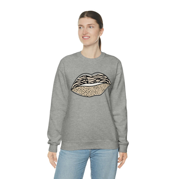 Leopard Zebra Lips Kiss Pout Unisex Crewneck Sweatshirt